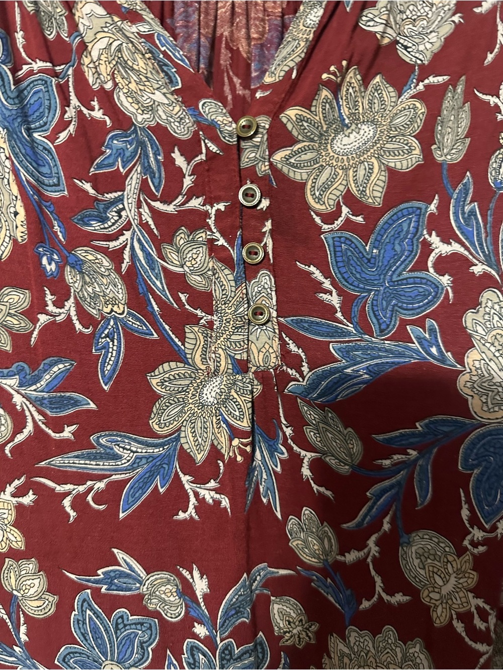 Lucky Brand Plus Paisley/Floral Button Front Henley Top - Picture 4 of 15